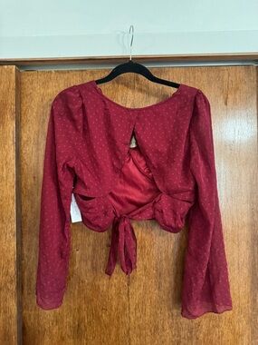 iris Burgundy Long-Sleeve Tie-Back Blouse